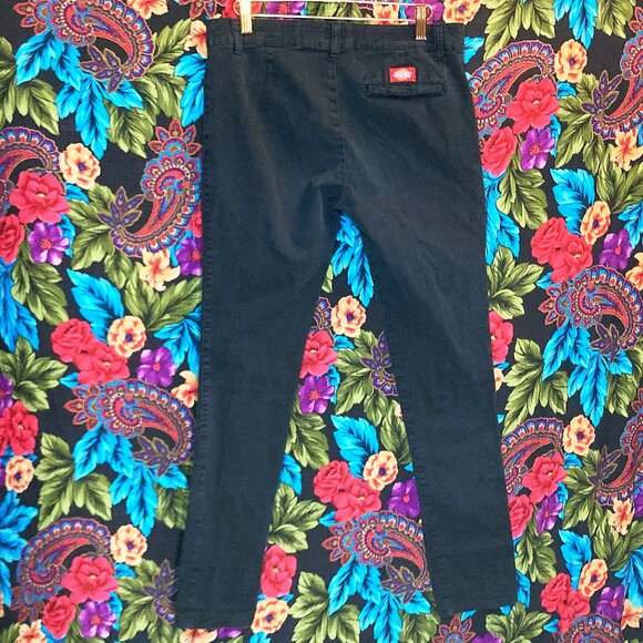 WOMEN'S DICKIES PANTS SIZE 13 SKINNY PANTS 90'S Y2K DICKYS DISTRESSED BLACK - Picture 2 of 3